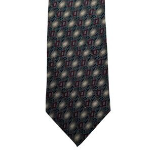 Vntg Giorgio Armani Silk Tie Geometric Pattern Burgundy Blue Mens Abstract Italy